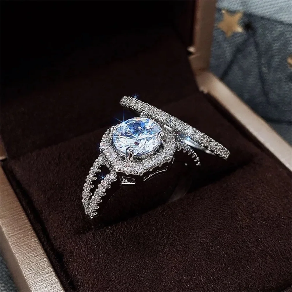 New 2 pc/Set 925 Silver Diamond Promise Ring - Picture 5 of 5